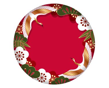 Yeni yıl kartı, vektör çizim için geleneksel Japon desenli daire kare/arka plan.