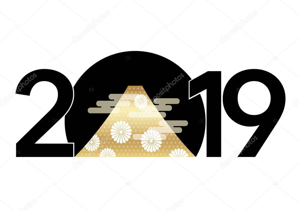 2019 New Years greeting symbol with Mt. Fuji, vector illustration. 