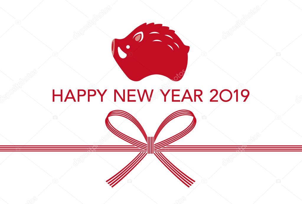 2019, year of the wild boar, New Years card template. Vector illustration. 