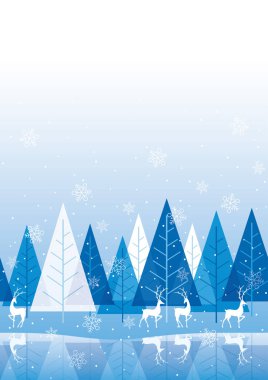 Reindeers, vektör çizim ile sorunsuz kış orman arka plan. Yatay olarak tekrarlanabilir.