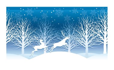Christmas illüstrasyon kış orman ve Ren geyiği ile.