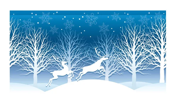 Kerstmis illustratie met winter bos en rendieren. — Stockvector