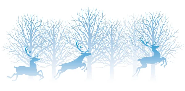 Jul illustration med skog och renar. — Stock vektor