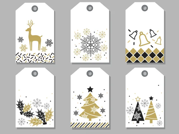 Set of assorted New Year and Christmas gift tags, vector illustrations.