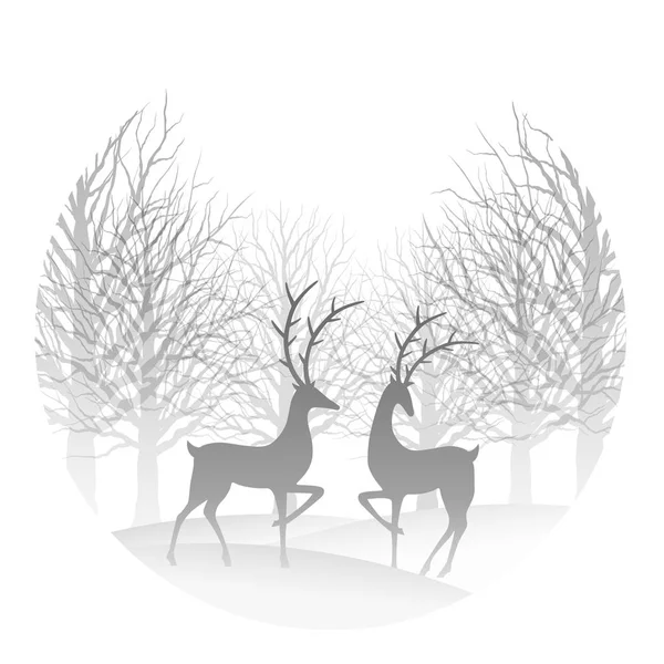 Jul illustration med skog och renar. — Stock vektor