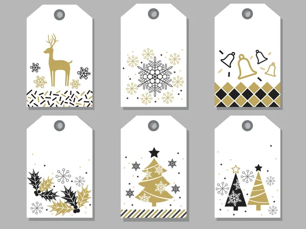 Set Assorted New Year Christmas Gift Tags Vector Illustrations — Stock Vector