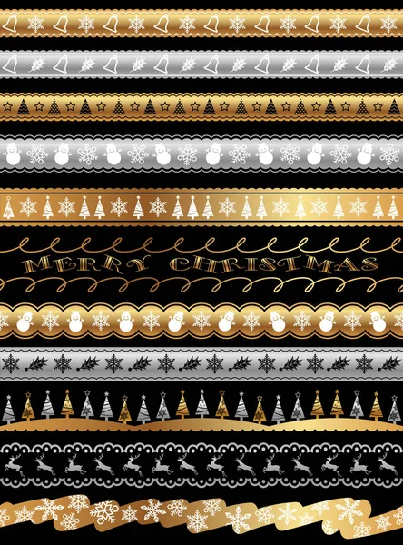 Набір Різноманітних Безшовних Кордонів Різдвяного Сезону Векторна Ілюстрація Горизонтально Повторювані — стоковий вектор