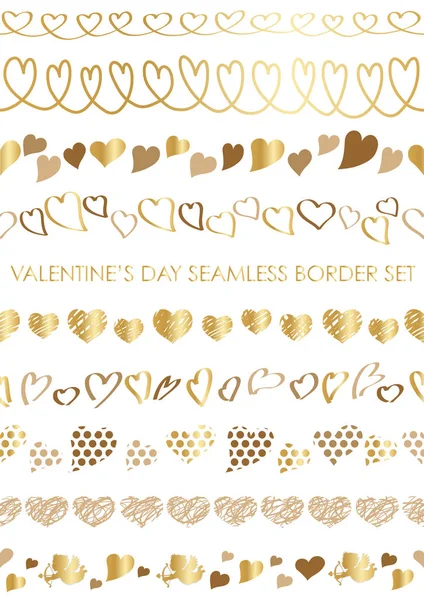 Ensemble Bordures Sans Couture Saint Valentin Illustration Vectorielle Répétable Horizontalement — Image vectorielle