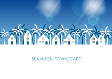 Sorunsuz townscape, vektör çizim. Yatay olarak tekrarlanabilir.