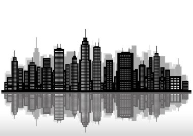 Cityscape siluet, vektör çizim.