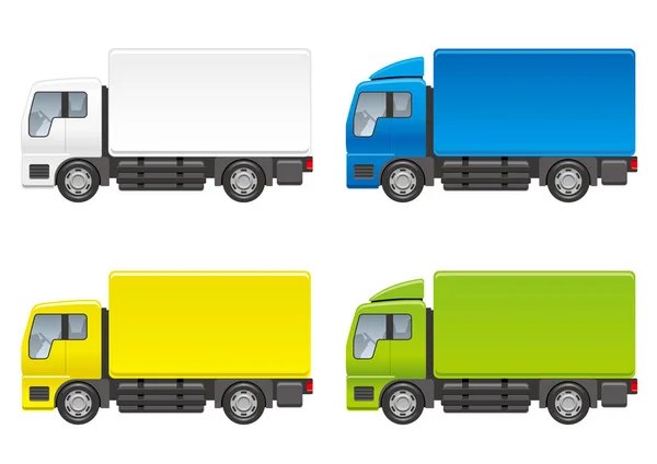 Set of four trucks on a white background, vector illustration.