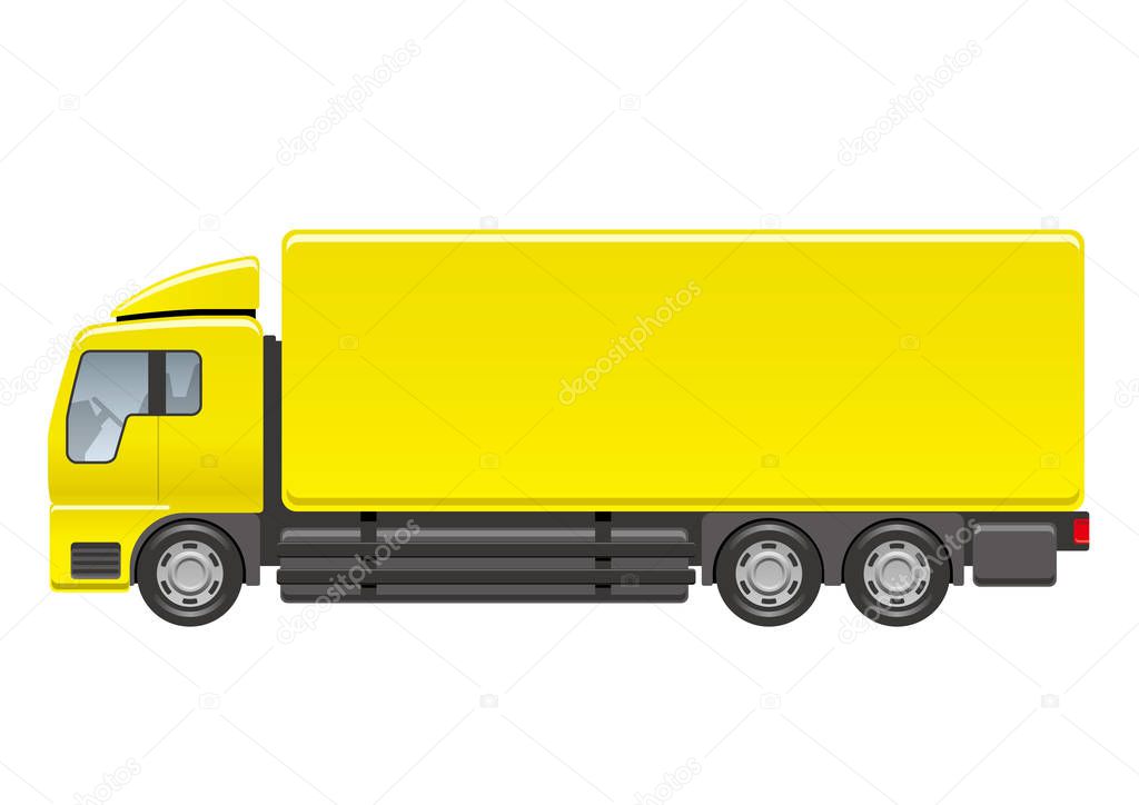 Vector yellow heavy truck illustration on a white background. 