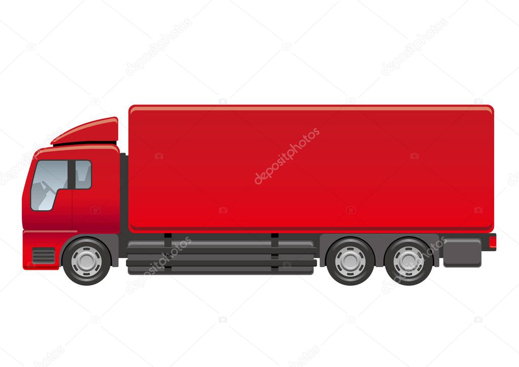 Vector red heavy truck illustration on a white background. 