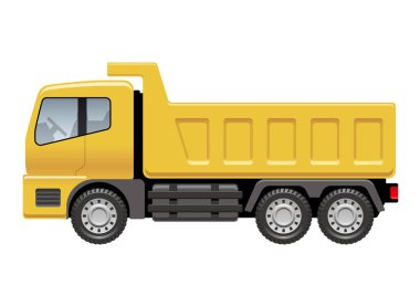 Beyaz bir arka plan üzerinde vektör illüstrasyon izole sarı damperli kamyon. 