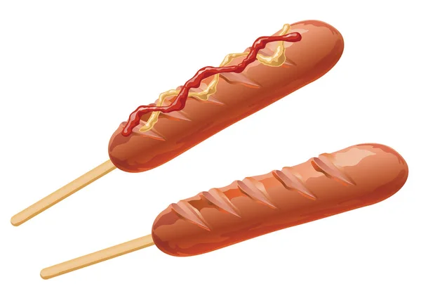 Set de dos frankfurters aislados sobre fondo blanco . — Vector de stock