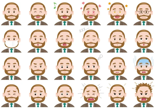 Businessman various expressions set. Vector characters isolated on a white background. — Stock Vector