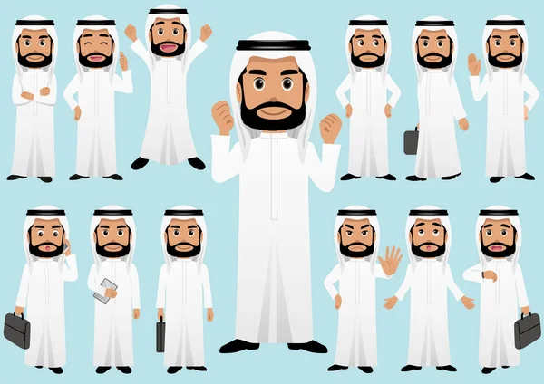 Farklı pozlar Orta Doğu işadamı beyaz arka plan üzerinde izole.