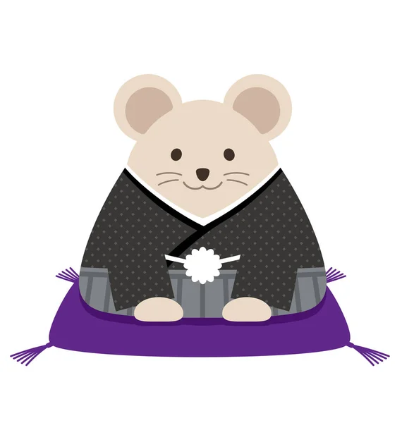 Gepersonificeerde rat gekleed in traditionele Japanse kimono. — Stockvector