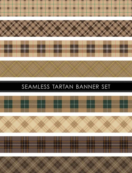 Nahtlose Tartan karierte Banner Set, Vektorillustration. horizontal und vertikal wiederholbar. — Stockvektor