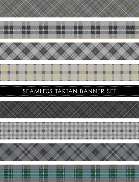 Sömlös tartan pläd banner set, vektor illustration. Horisontellt och vertikalt repeterbart. — Stock vektor