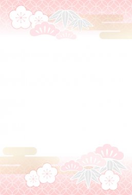 Japonya'da geleneksel uğurlu öğeleri ile Yeni Yıl kartı şablonu