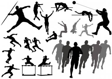 Set of track and field athletes silhouettes isolated on a white background. clipart