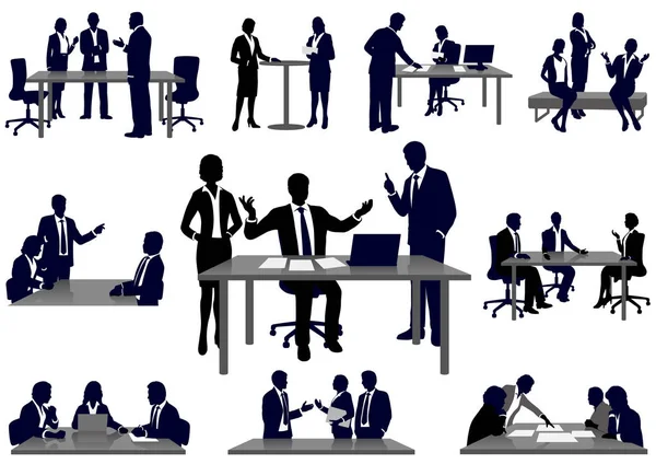 Set of business people in action silhouettes. — Stock Vector