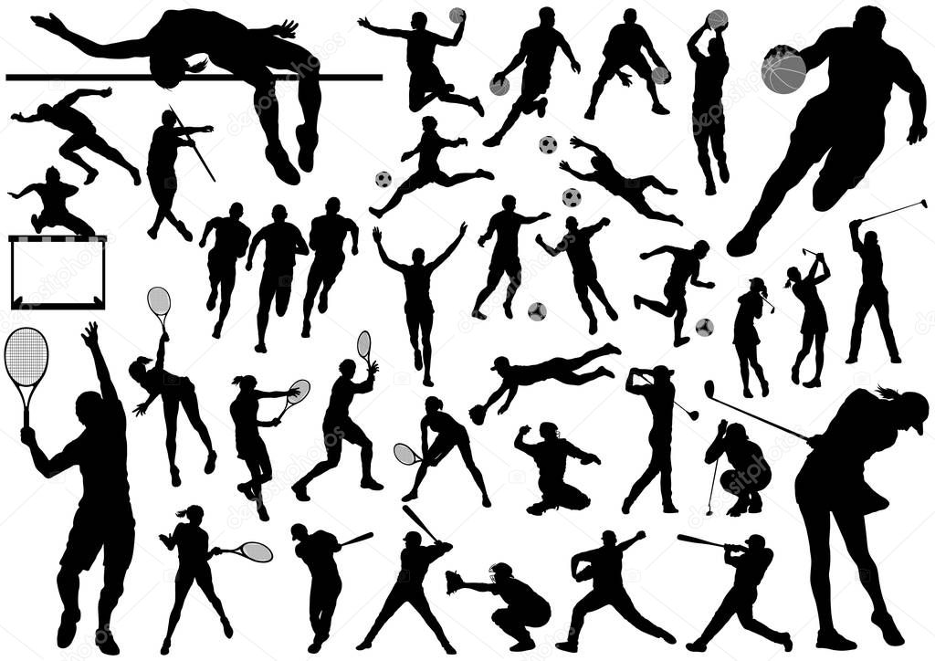 Sports silhouette vector set isolated on a white background.