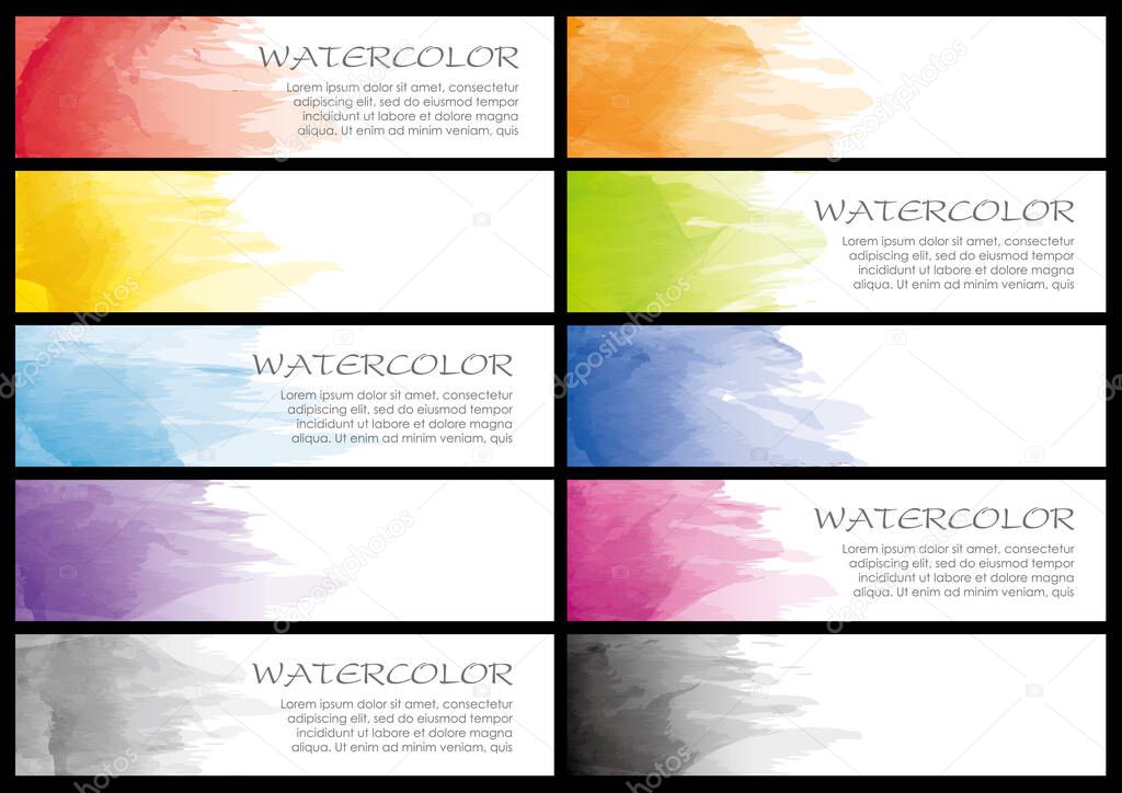 Set Of Vector Watercolor Backgrounds Isolated On A Dark Background. 