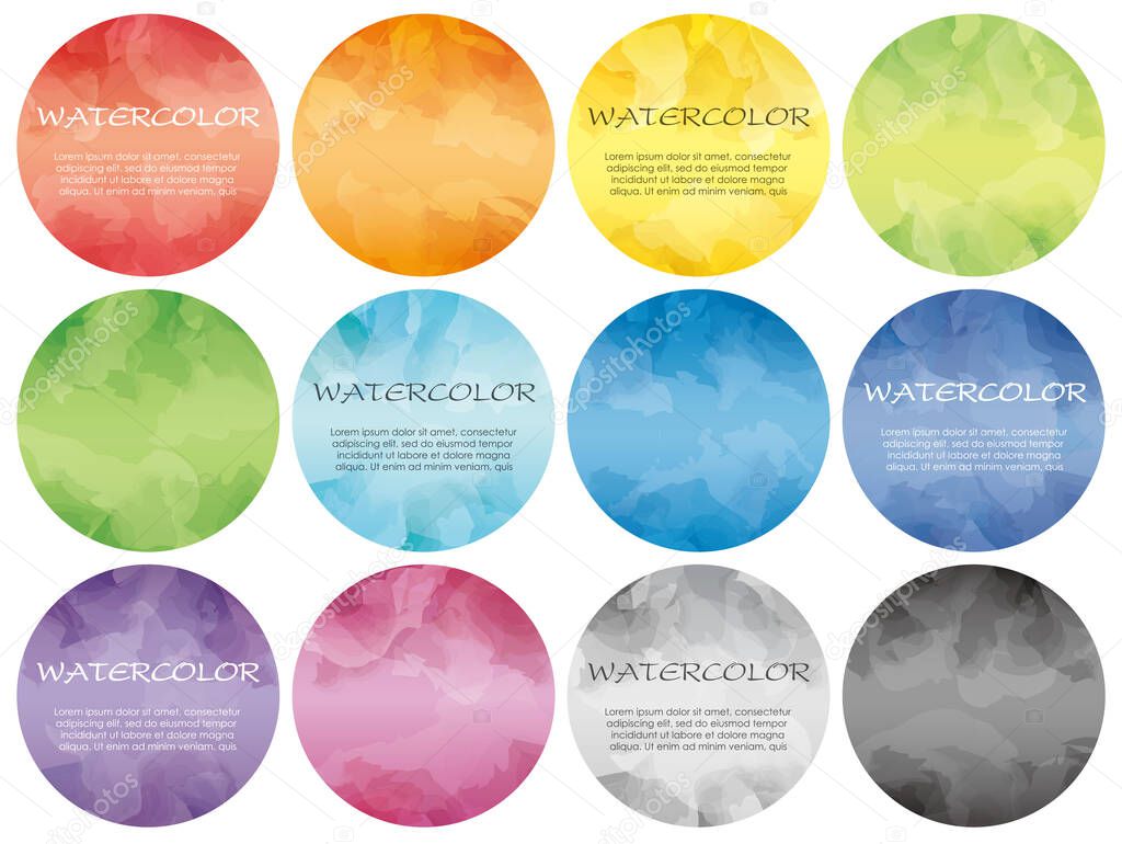 Set Of Round Vector Watercolor Backgrounds Isolated On A White Background. 