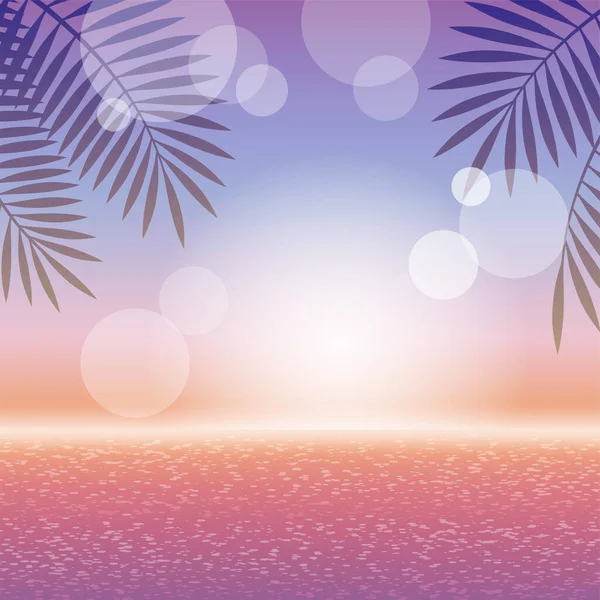 Sunset Colors Tropical Resort Vector Square Background Ocean Horizon Palm — стоковый вектор