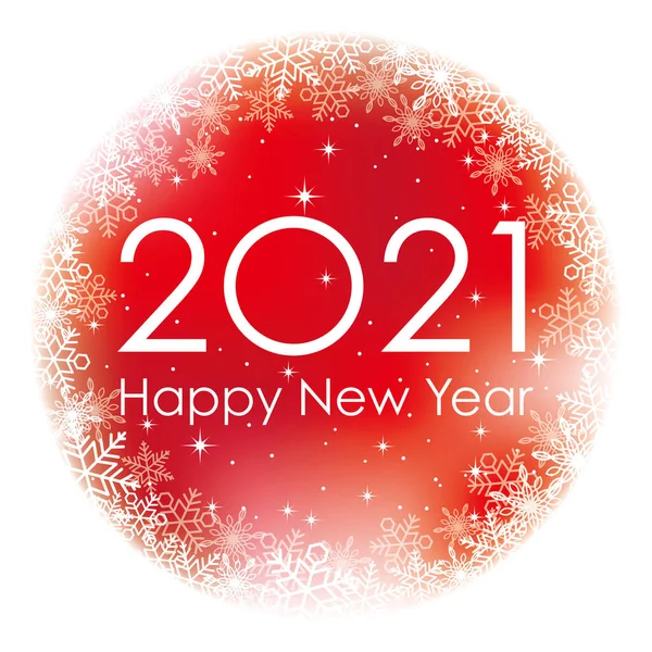 2021 Новий Рік Червоний Круглий Вітальний Символ Сніговим Пластівцем Візерунок — стоковий вектор