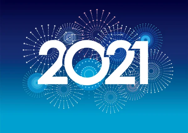 Logotipo Ano 2021 Fogos Artifício Com Espaço Texto Fundo Azul —  Vetores de Stock