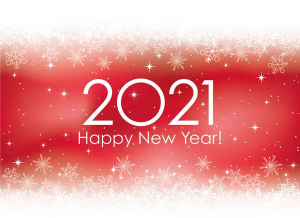 2021 Рік Новорічна Листівка Червоний Фон Сніжинками Векторна Ілюстрація — стоковий вектор