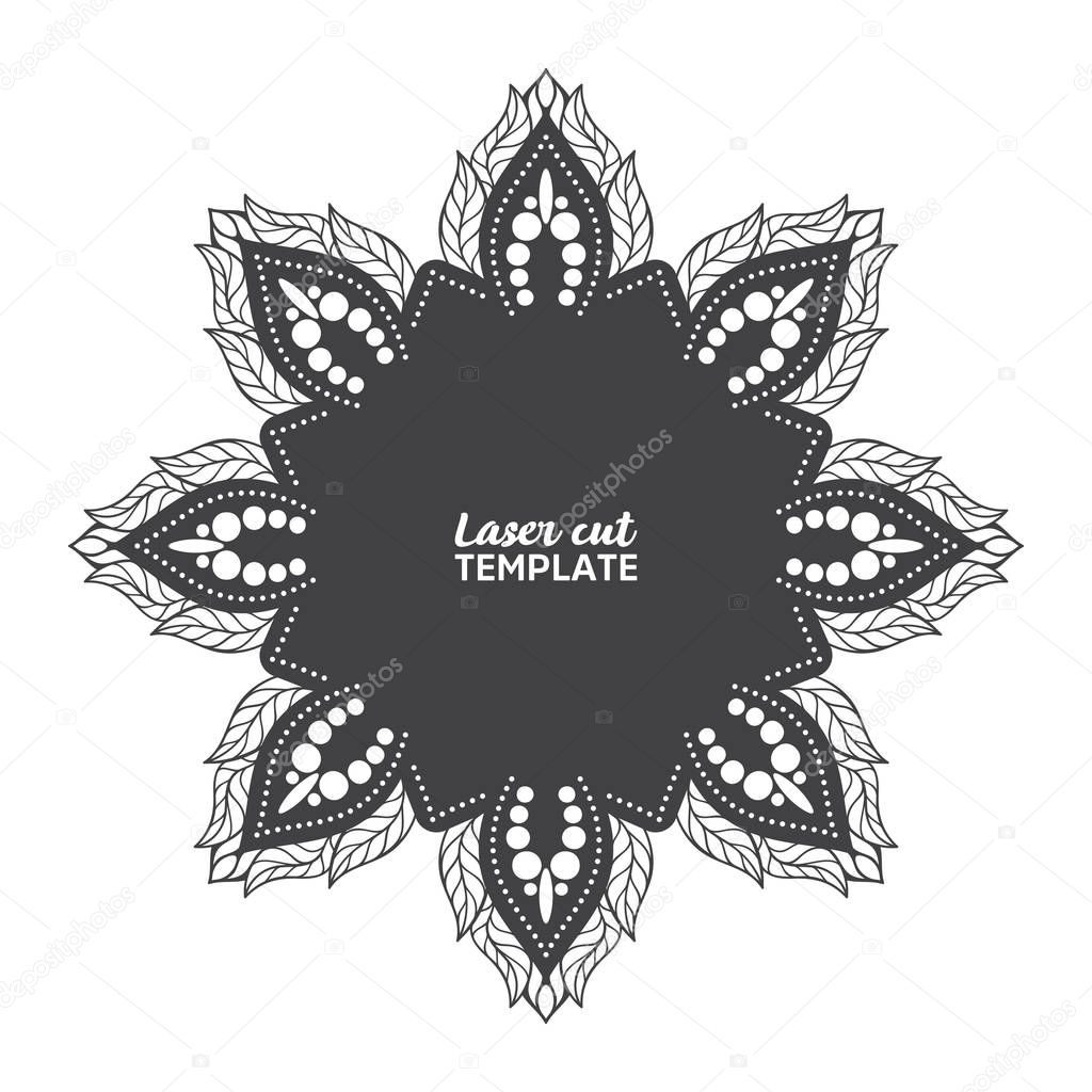 Laser cutting mandala. Golden floral pattern. Oriental silhouette ornament