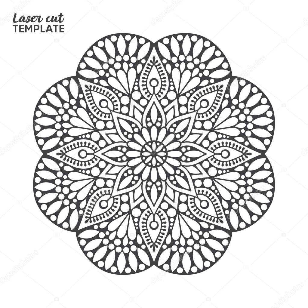 Laser cutting mandala. Golden floral pattern. Oriental silhouette ornament