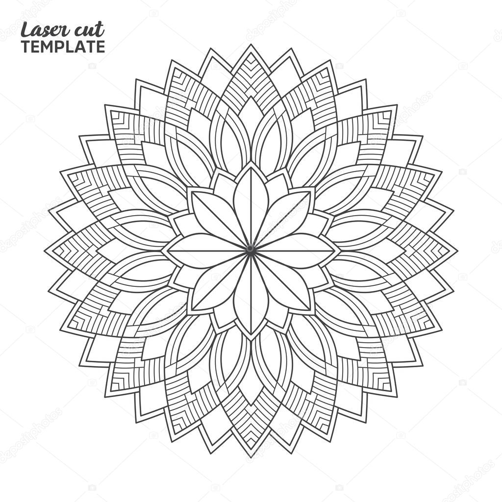 Laser cutting mandala. Golden floral pattern. Oriental silhouette ornament