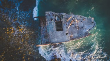 Agulhas yakın Meisho Maru batık Afrika Güney Afrika'nın en güney ucunda hava görüntüsünü