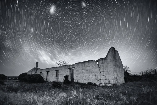 Star Trail Image Old Abandoned Building Overberg South Africa — Stock Photo, Image