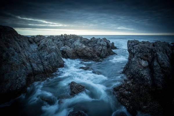 Bellissimo Tramonto Sulle Scogliere Arenaria Lungo Costa Kelders Gansbaai Nell — Foto Stock