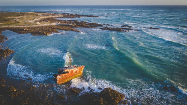 Luchtfoto Foto Van Schipbreuk Van Meisho Maru Dichtbij Agulhas Aan — Stockfoto