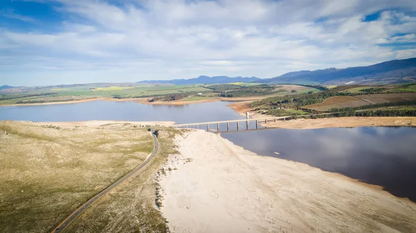 Imagem Aérea Sobre Uma Barragem Muito Seca Theewaterskloof Durante Pior — Fotografia de Stock