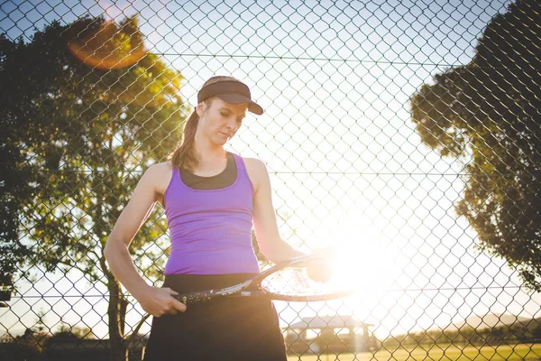 Portrait Rapproché Une Joueuse Tennis Sur Court Tennis Avec Magnifique — Photo