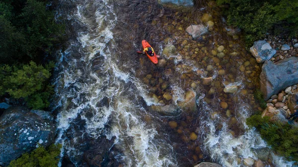 Aerial Image White Water Kayaker Mountain River Flood Good Winter — Stock Photo, Image