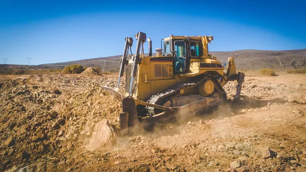 Bulldozer Empurrando Rasgando Chão Pedaço Terra Agrícola — Fotografia de Stock