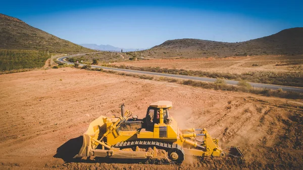 Bulldozer Empurrando Rasgando Chão Pedaço Terra Agrícola — Fotografia de Stock