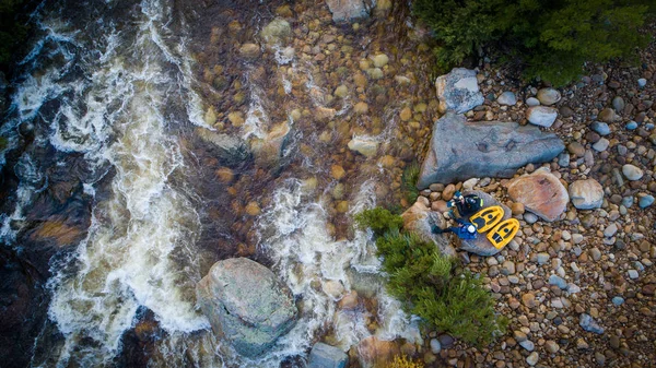 Imagen Aérea Kayak Agua Blanca Río Montaña Inundación Después Las —  Fotos de Stock