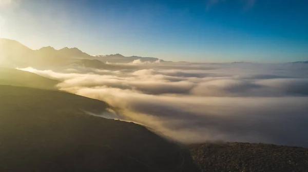 Aerial Photo Low Clouds Mountains — Stock Photo, Image