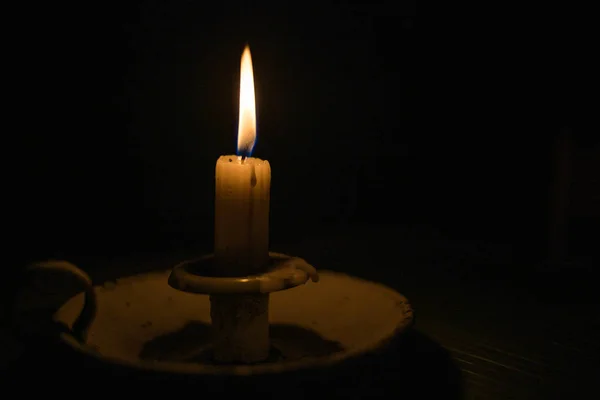 Close Image Candle Burning Dark Room — Stock Photo, Image