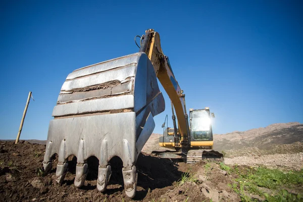 Close Wide Angle View Excavator Construction Site — Stock Photo, Image